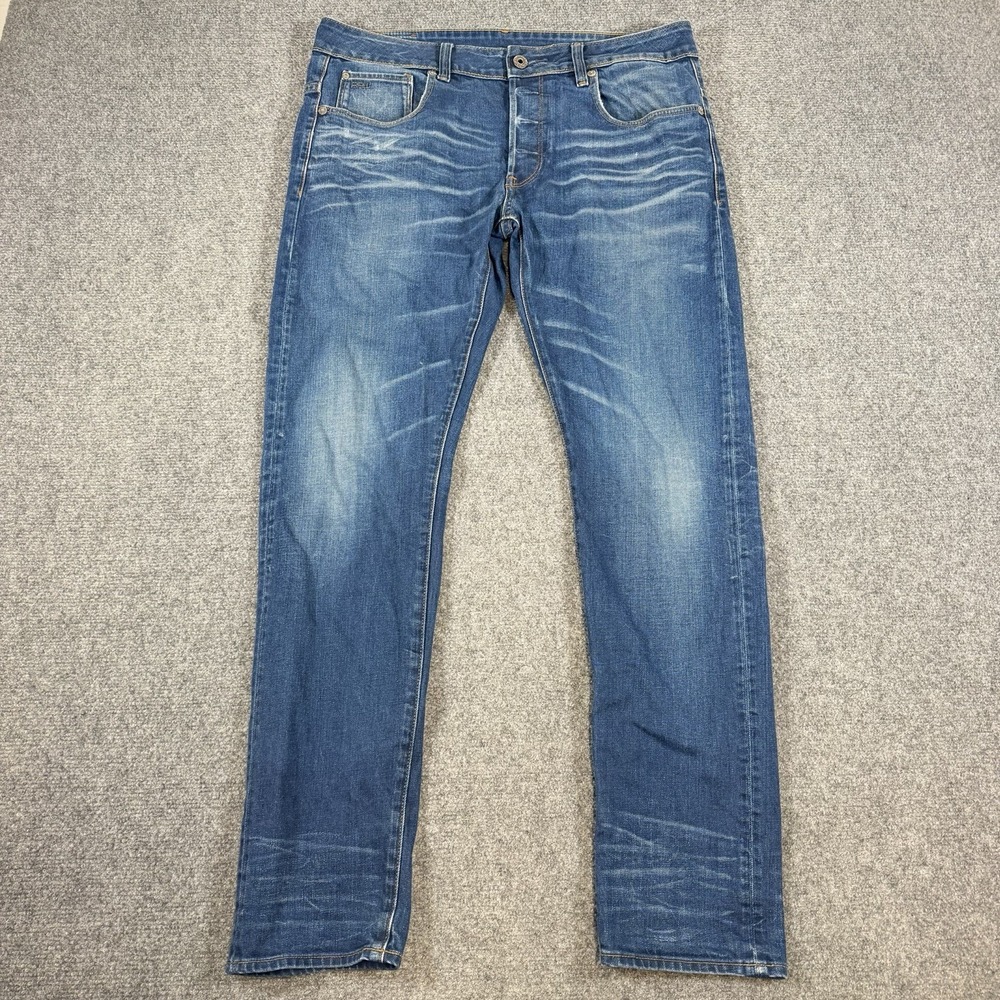 G-Star Raw Jeans Mens 33x32 (Fits 33x31) Blue Slim Fit 3301 Designer Denim